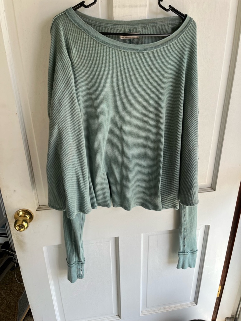 We The Free Sage Green Waffle Knit Long Sleeve Top - Picture 4 of 4